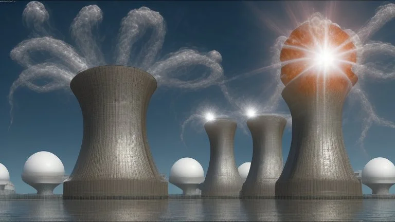 "The image illustrates the concept of nuclear energy and its environmental impact. It portrays a modern nuclear reactor alongside arrangements of solar panels, symbolizing the use of multiple sources for safe and sustainable energy generation. The image strikes a balance between technology and the environment, reflecting the complex content of the article and the influence of energy on the natural world."