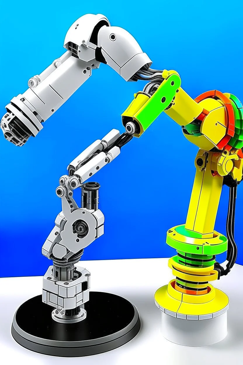 Draw a colorful cover image. What it's about is flexible link robotic arm with flexible joints that are drawing a three-dimensional model. Only display flexible robotic arms. The color of the robotic arm structure should be rich