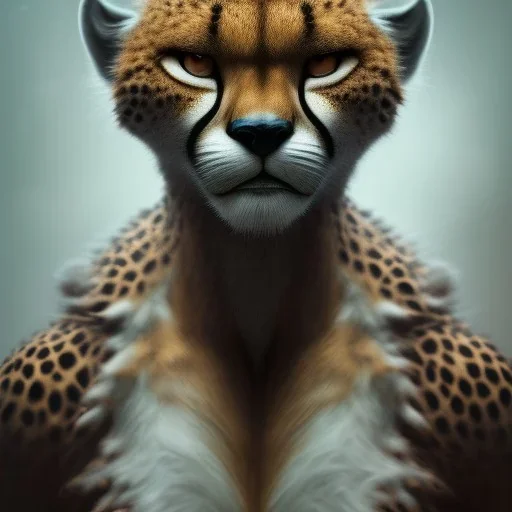 award winning portrait of a male anthropomorphic cheetah long vblack cory loftis, fenghua zhong, ryohei hase, and ruan jia. unreal engine 5, artistic lighting, highly detailed, photorealistic, fantasy