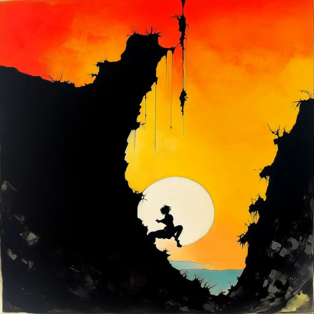 silhouette of woman falling off cliff, black hole sunset, by VS Gaitonde, abstract art, by Wassily Kandinsky,