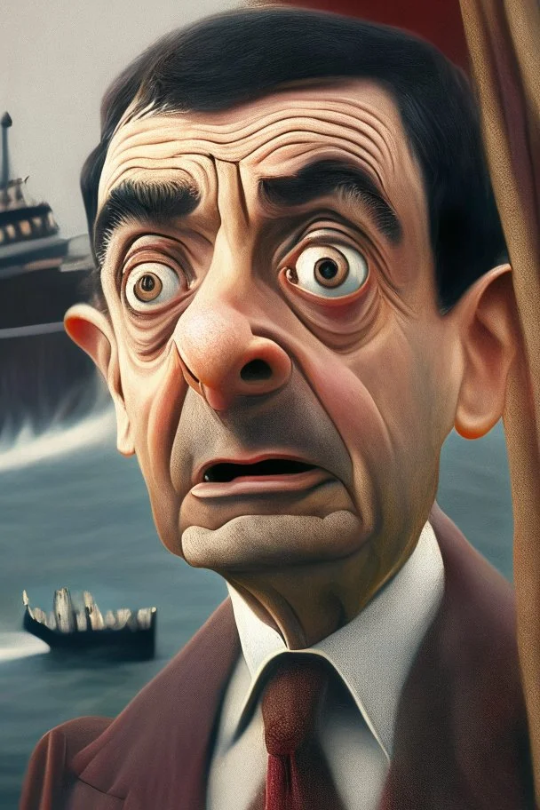 mr bean as jack in titanic, cinematic, depth of field, fantasy art, rose