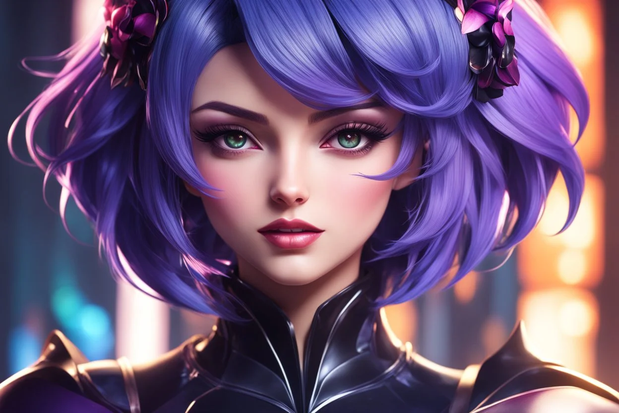 evelynn in 8k 2D anime artstyle, close picture, the Rachel haircut, intricate details, highly detailed, high details, detailed portrait, masterpiece,ultra detailed, ultra quality