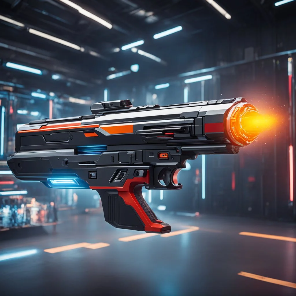 futuristic space gun inside a high tech armory: darts