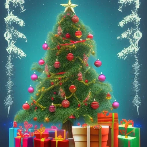 cute 3d cartoon christmas tree with Biswap & BSC News branding elements in the outline