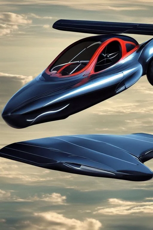 A flying car with wings in the sky.