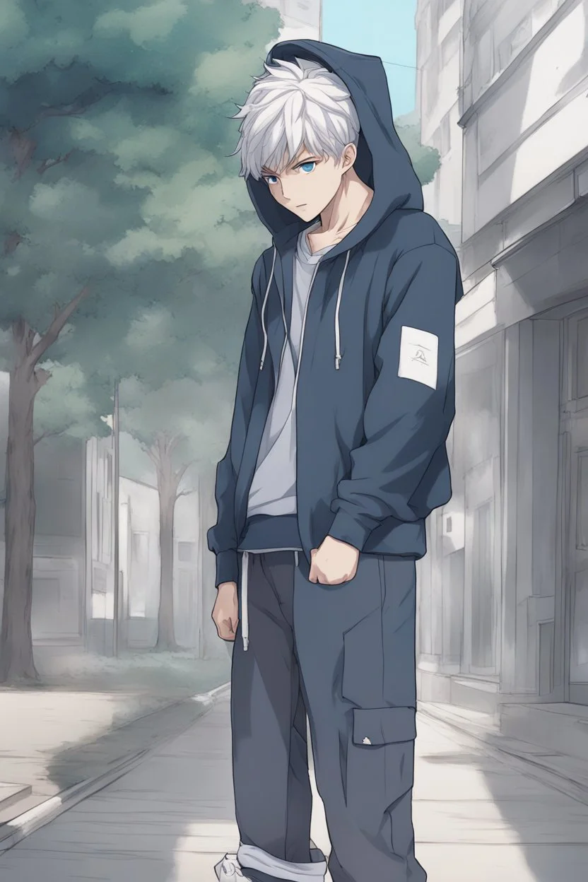 Anime man wearing a hoodie with a slight smile