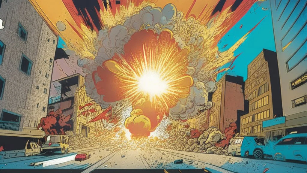 Explosion of color in city, comic style