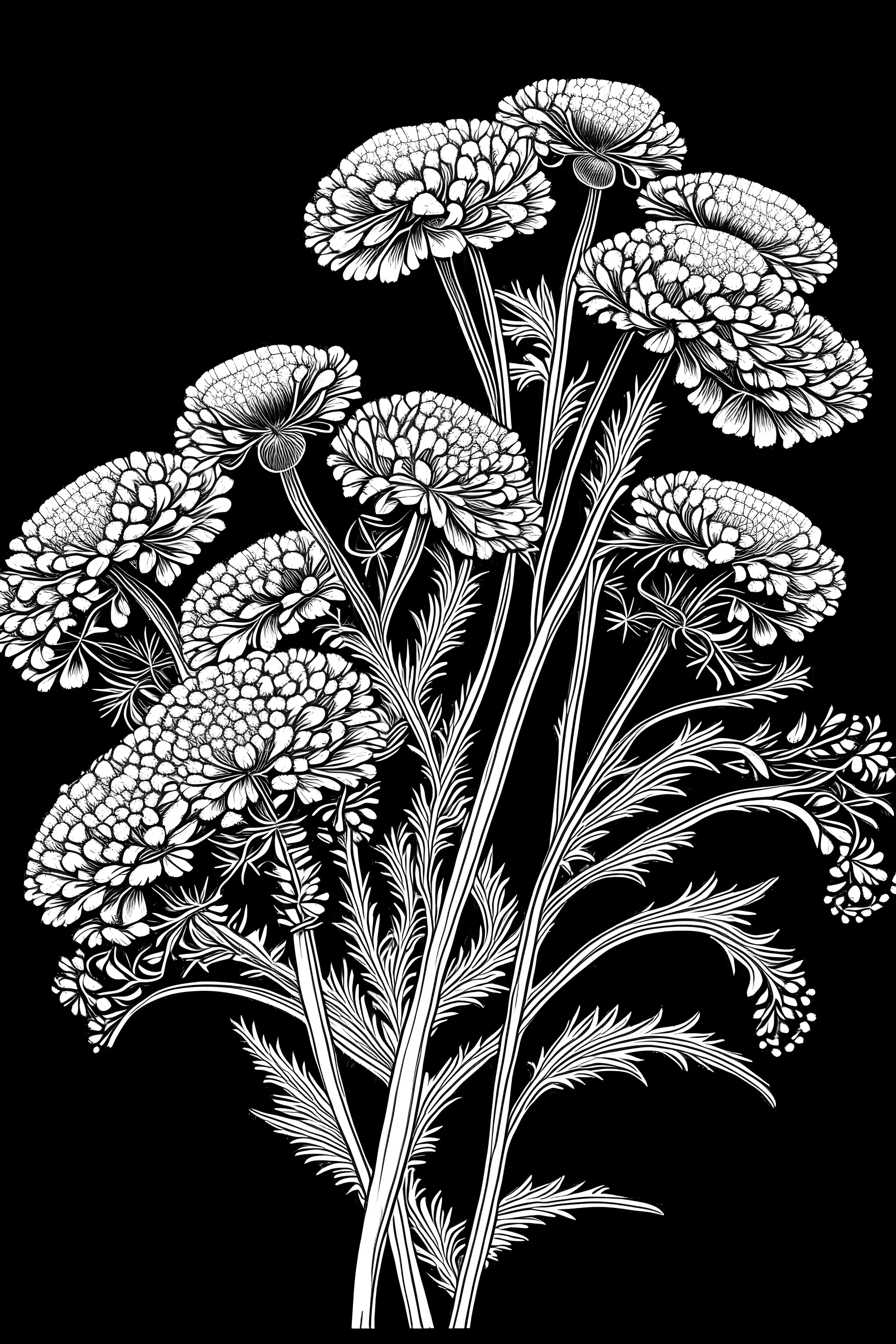 Achillea flower BLACK WITHE DRAWING