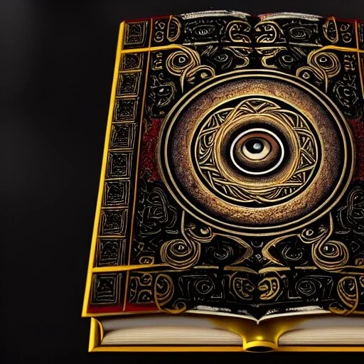 an ancient ornate intricate old tome spell book with the sigil symbol of an eye emblazoned on the cover, cinematic, realistic, intricate detail, finely detailed, small details, extra detail, photorealistic, high resolution, 3D, PBR, path tracing, volumetric lighting, octane render, arnold render, 8k