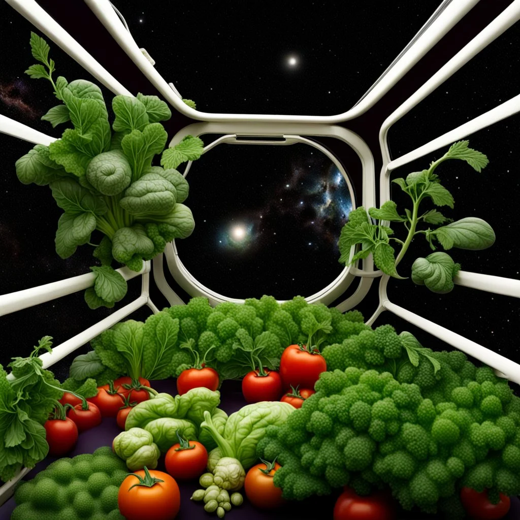 Vegetables growing in outer space.