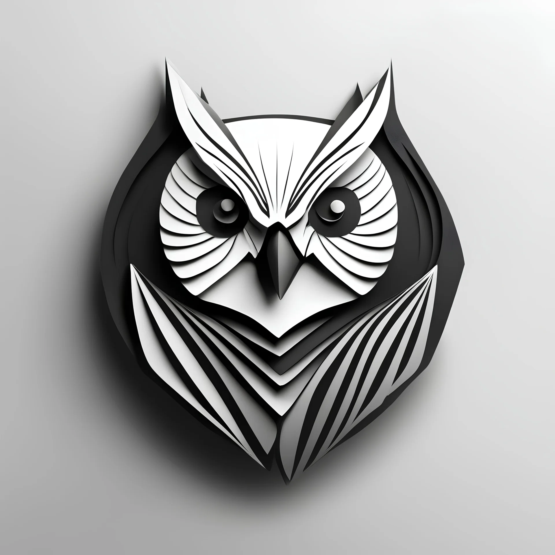 B&W Owl Logo, very simple curvy lines, origami style,