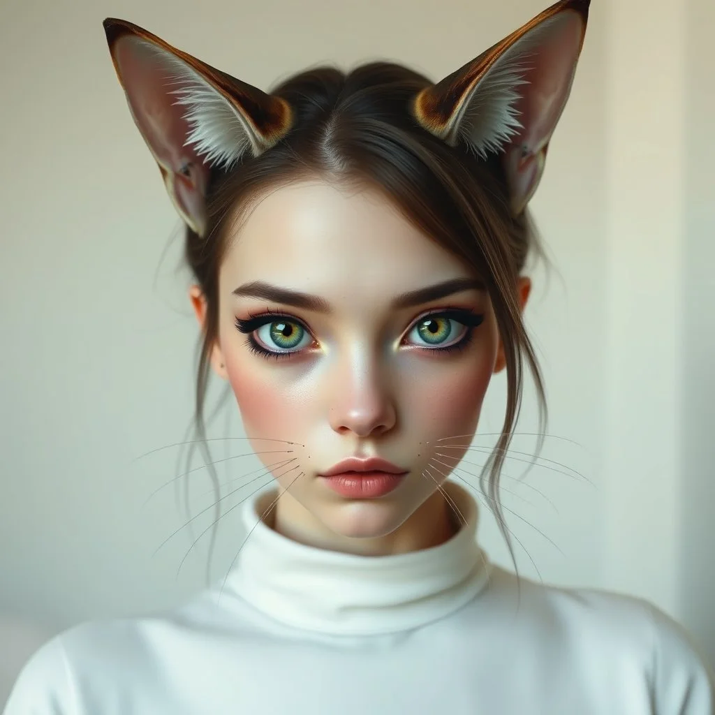female human with catlike eyes ears and nose