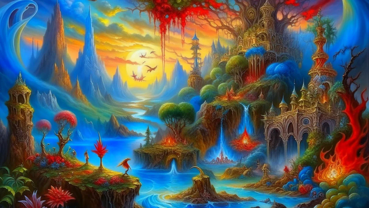 Oil painting, majestic, festive, divine, fantasy world, beautiful composition, exquisite detail