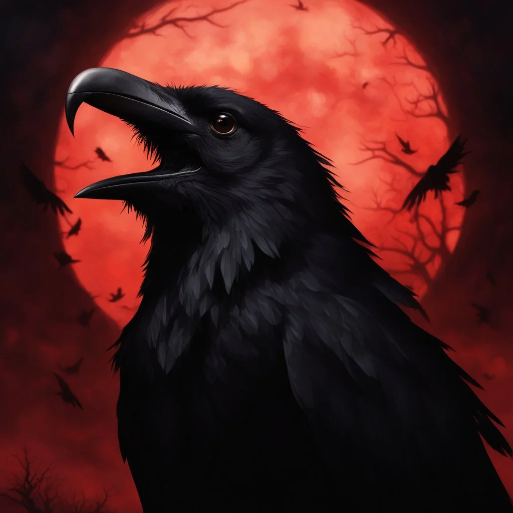 "Generate a high-resolution image of a very macabre crow. The scene should be set in dim, shadowy lighting, giving the atmosphere a dark and eerie feeling. The crow should have sinister, menacing features, with ragged feathers, sharp talons, and piercing eyes that glow faintly. Ensure that the background is ominous, perhaps with hints of fog or a moonlit graveyard, adding to the overall spooky ambiance. The entire image should convey a sense of dread and mystery." resolution 60k