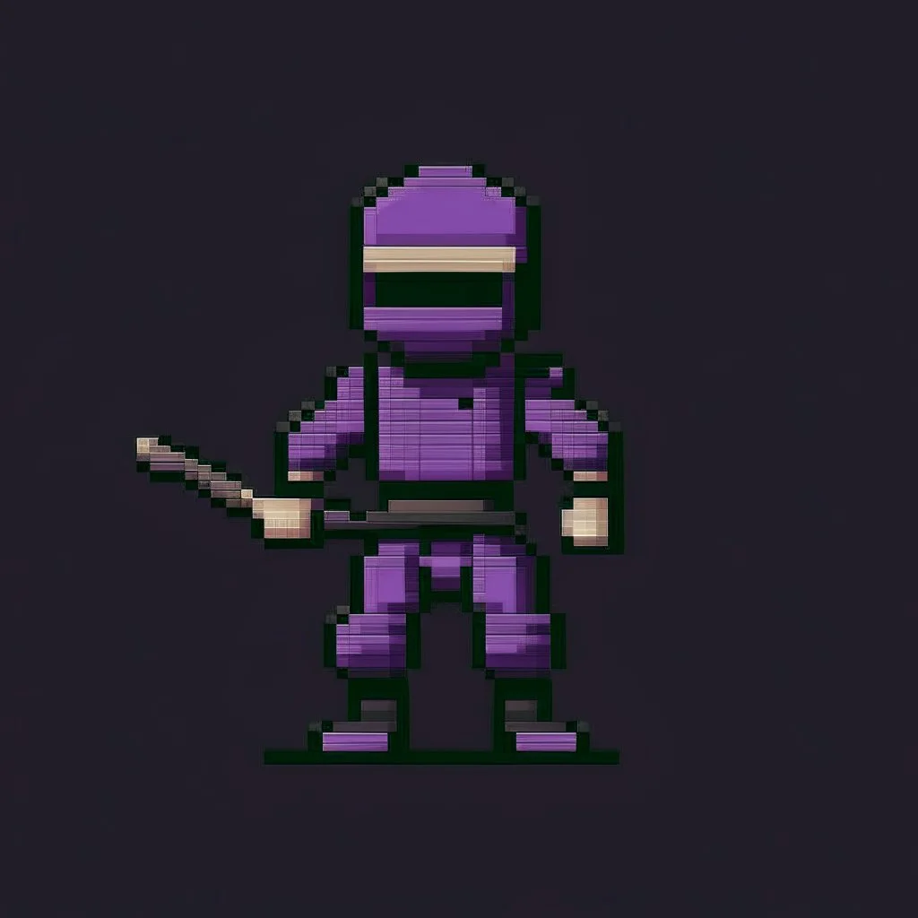 a pixel art-style, simple 32-bit Ninja with a purple outfit