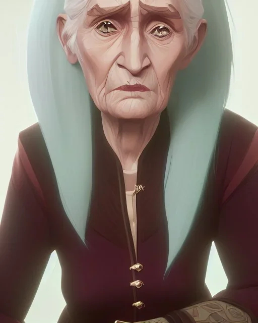 portrait of a dignified old woman with green eyes and white hair