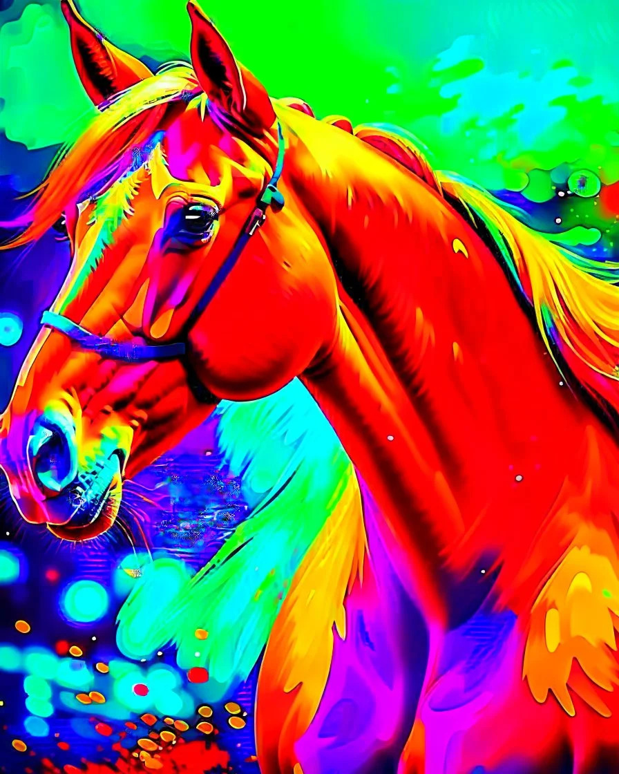 Horse palomino digital art 8k complementary colors