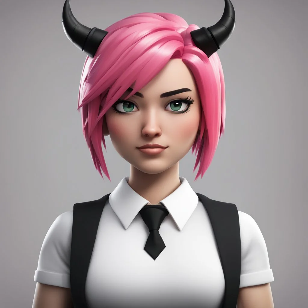 ROBLOX woman character pink hair with horns with white t-shirt and black tie