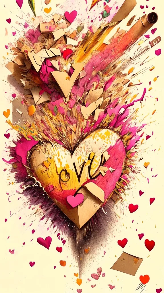 love letter explosion, art, drawing, very realistic, detailed, vibrant colors.