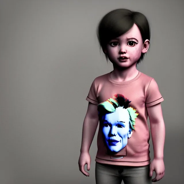 Andy warhol toddler, full body, broken, dramatic lighting, hyper realistic