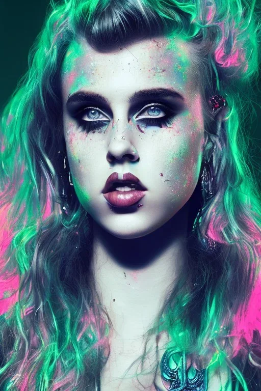 Danish singer MØ face, punk, darkneon tones,