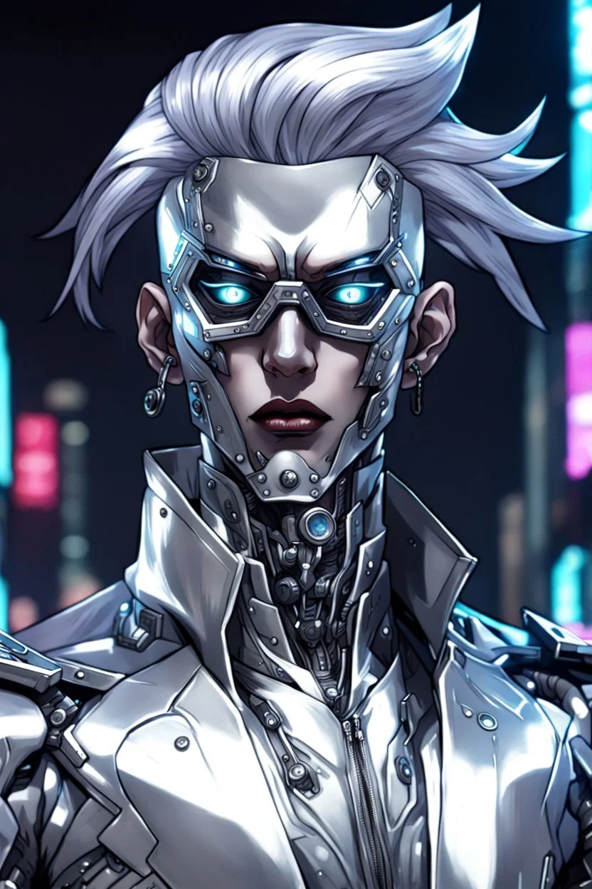 silver skinned anime Dragman cyberpunk