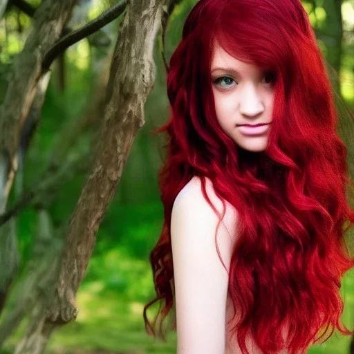 half-elf girl teen red medium wavy hair