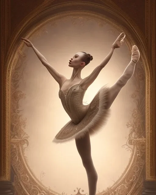 stunning, gorgeous ballerina on stage of elaborate opera house, sepia photography, 8k resolution, high-quality, fine-detail, intricate, digital art, detailed matte, volumetric lighting, dynamic lighting, illustration, 3D octane render, brian froud, howard lyon, selina french, anna dittmann, annie stokes, lisa parker, greg rutowski,