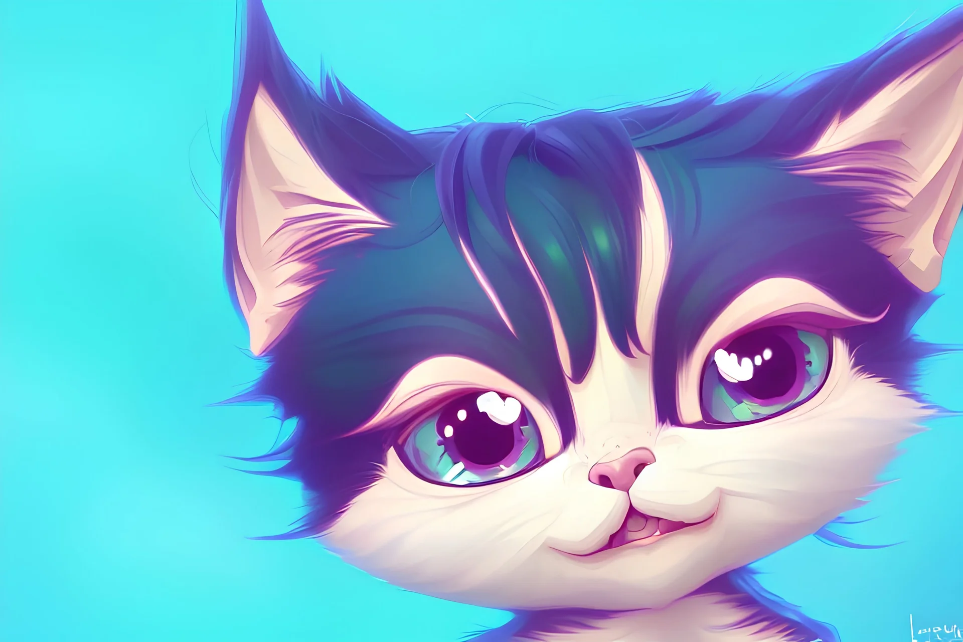 happy environment, closeup portrait of cute munchkin kitten, art by lisa frank, kawaii