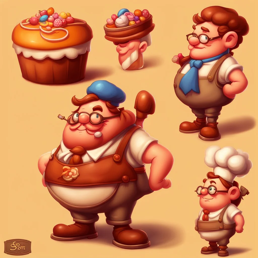 a cartoon character thirty years old confectioner , an ultrafine detailed painting by senior character artist, featured on polycount, sots art, artstation hd, 2d game art, behance hd