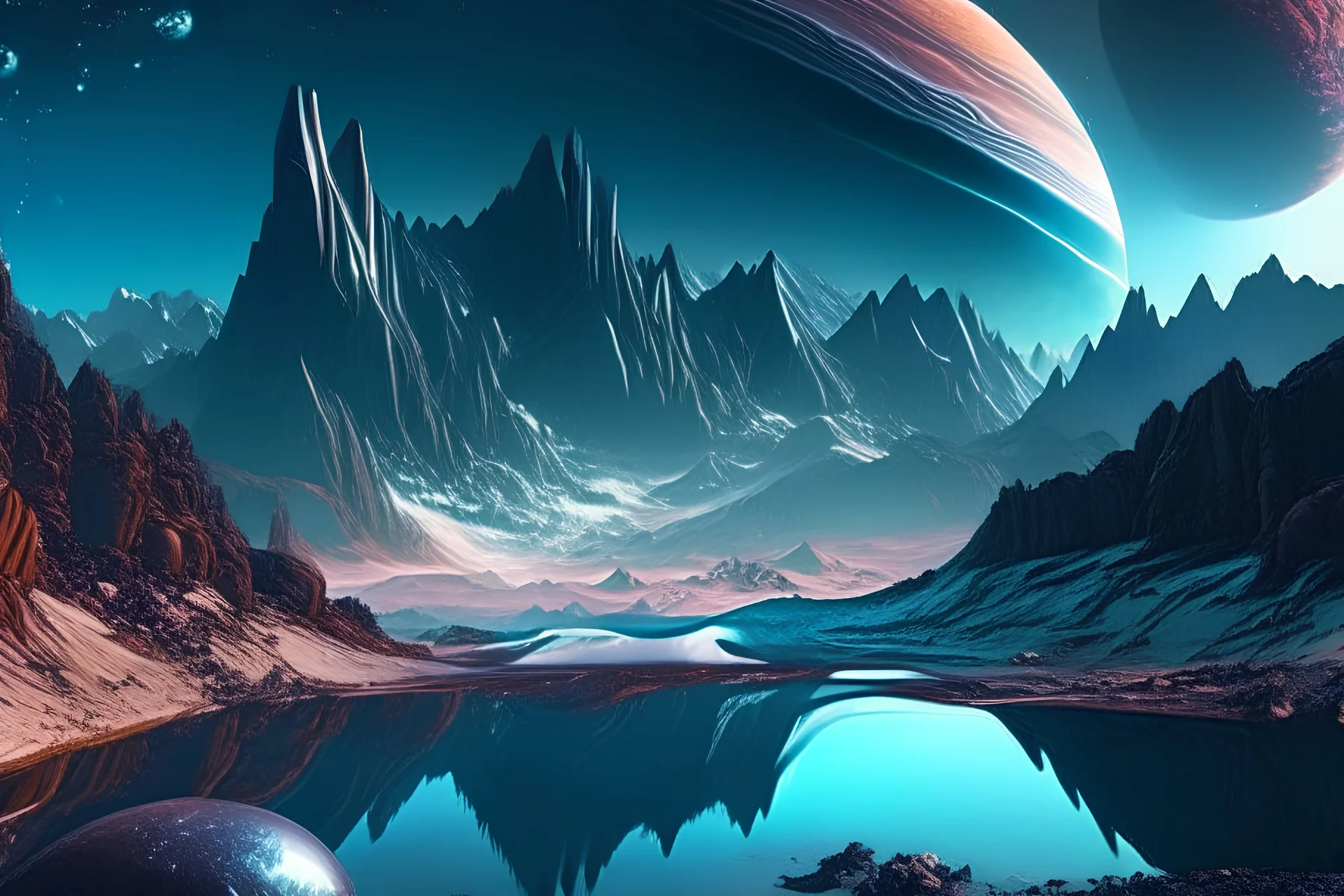 exoplanet, stream, mountain, sci-fi.