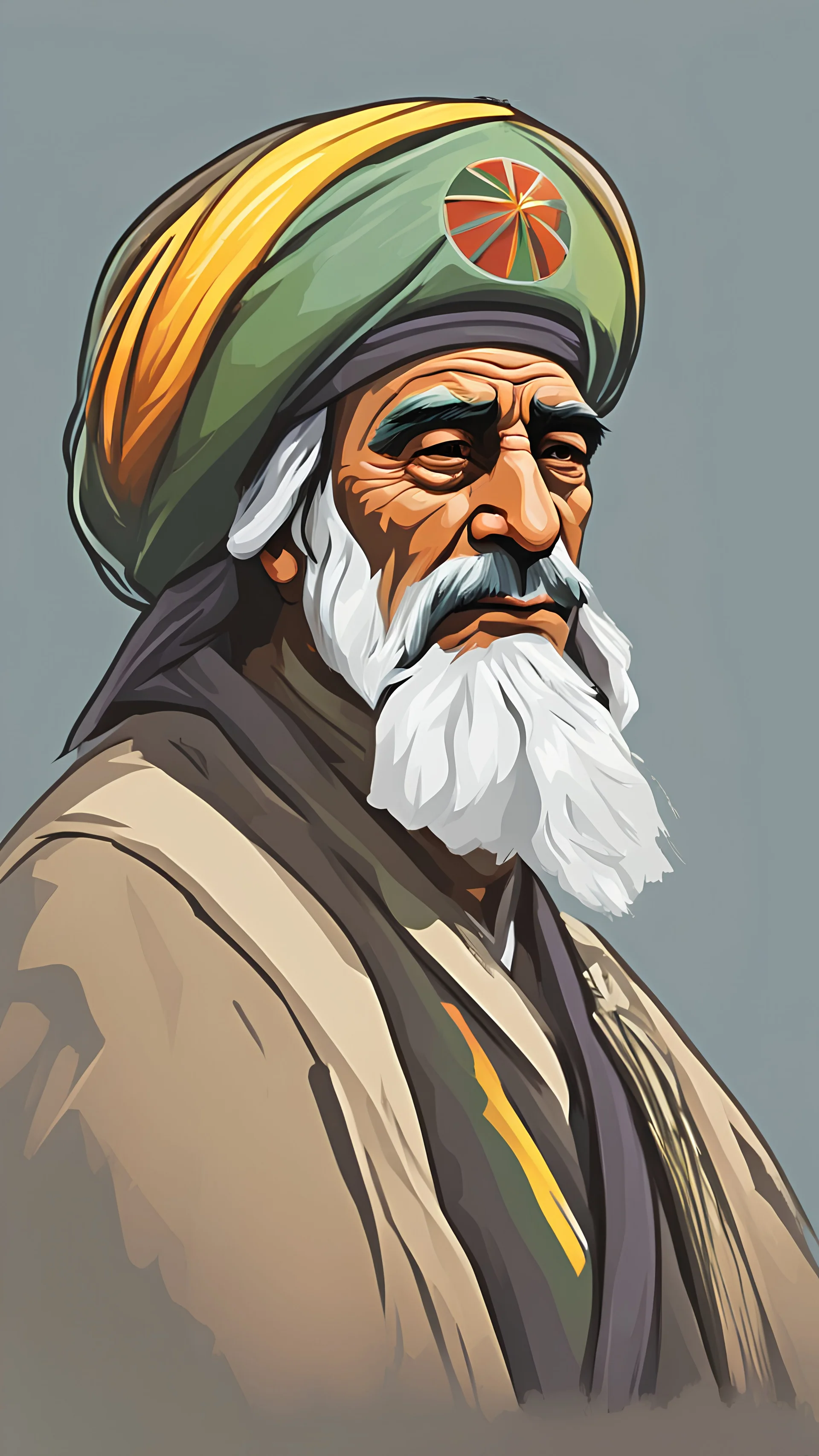 Sheikh Ubeydullah. Kurdish Leader. 2D animated. شیخ عبیدالله نهری color. 1900 AD. Vector, Digital painting, Drawing. Cartoons. illustration.