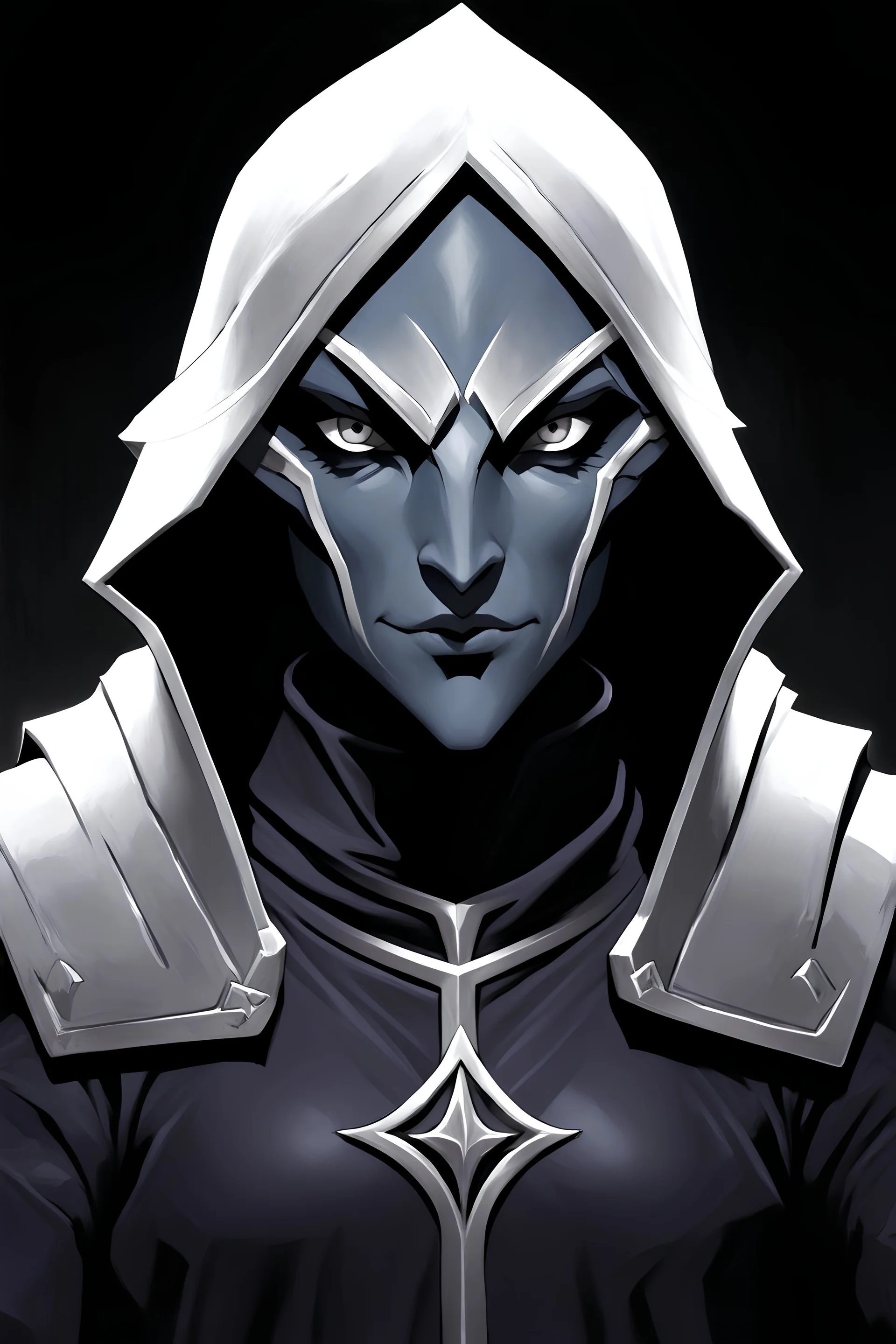 Dungeons and Dragons portrait of the face of a drow paladin.