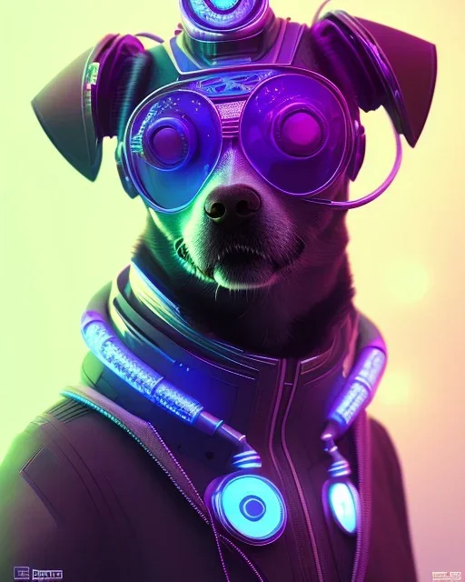 portrait of cyberpunk dog, purple blue color, high key lighting, volumetric, Anna Dittmann, trending on artstation, fantasy art