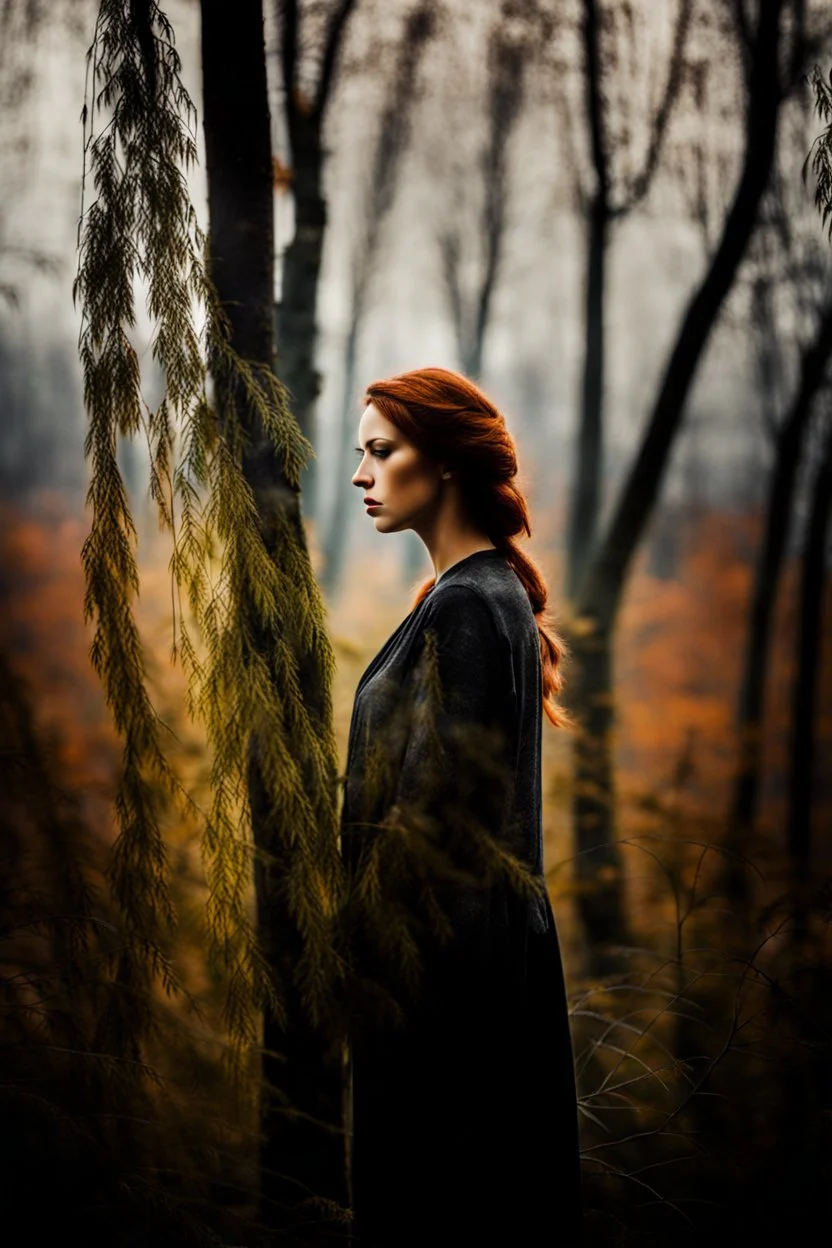 double exposure, woman sad, sad willow, loneliness, by avant-garde photography