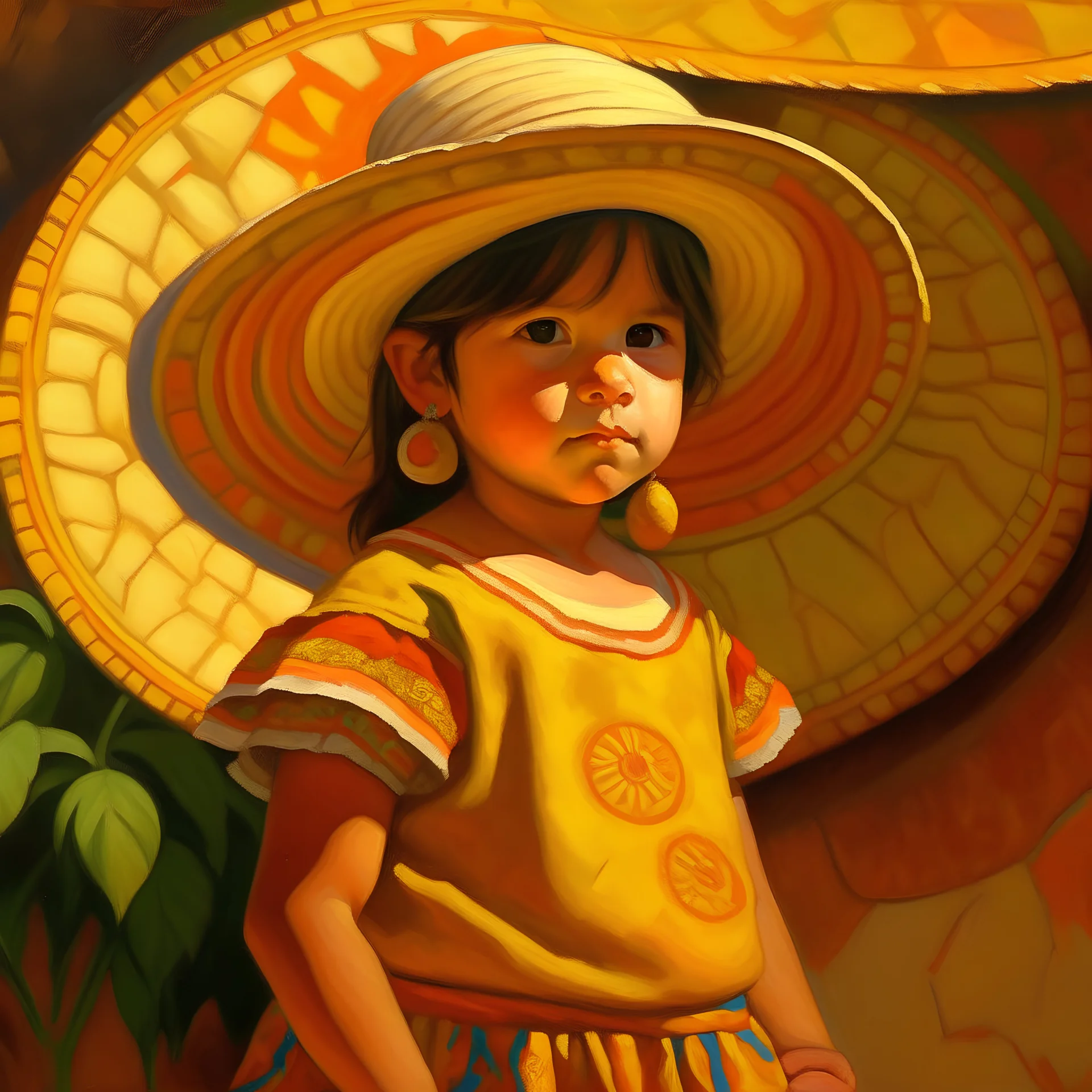 mexican child portret painting neoclassism whole body zoom the sun