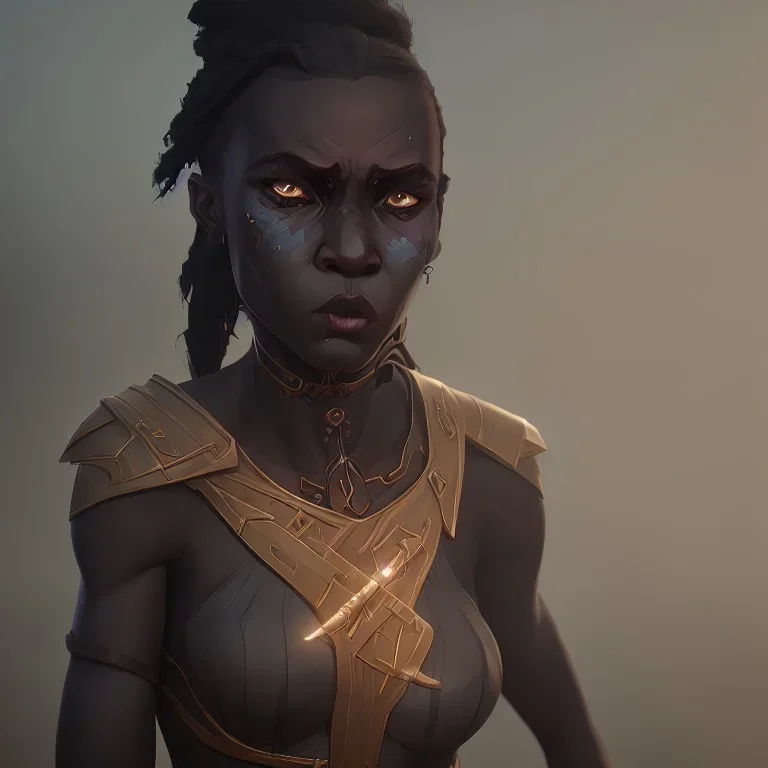 A black warrior queen, hyper realistic rendered, 8k, smoke, fearful and anger, the armor of God, photography quality