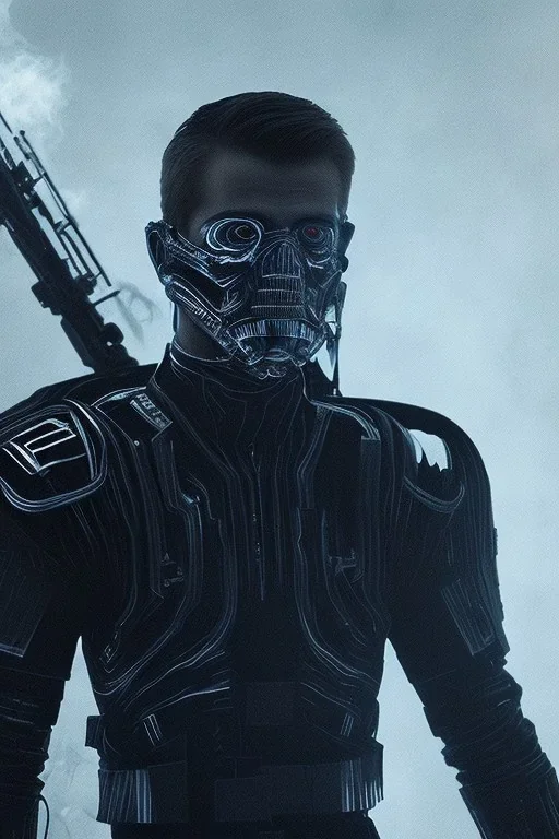 All Black Hayden Christensen soldier, ghost, wearing high tech mask, white smoke, dark, rage, sorrow, high definition, ultra 8 k, volumetric lighting, blue fire, fog