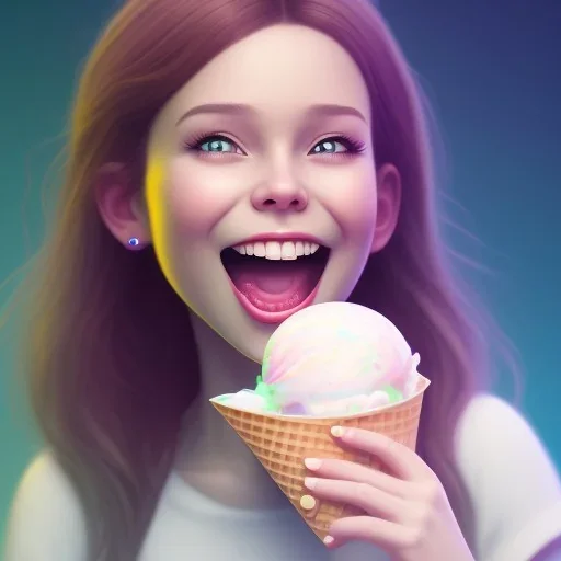 cute, adorable, smiling girl eating ice cream, candies flying all around her, Pixar, disney, cinema lighting, gaming, 8k, magic, love --q 1 --v 4