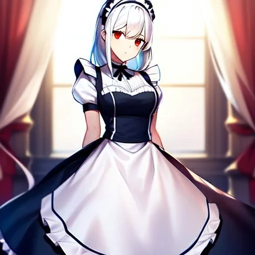 8k, Girl, high quality, detailed, white hair, red eyes, beautiful lighting, maid