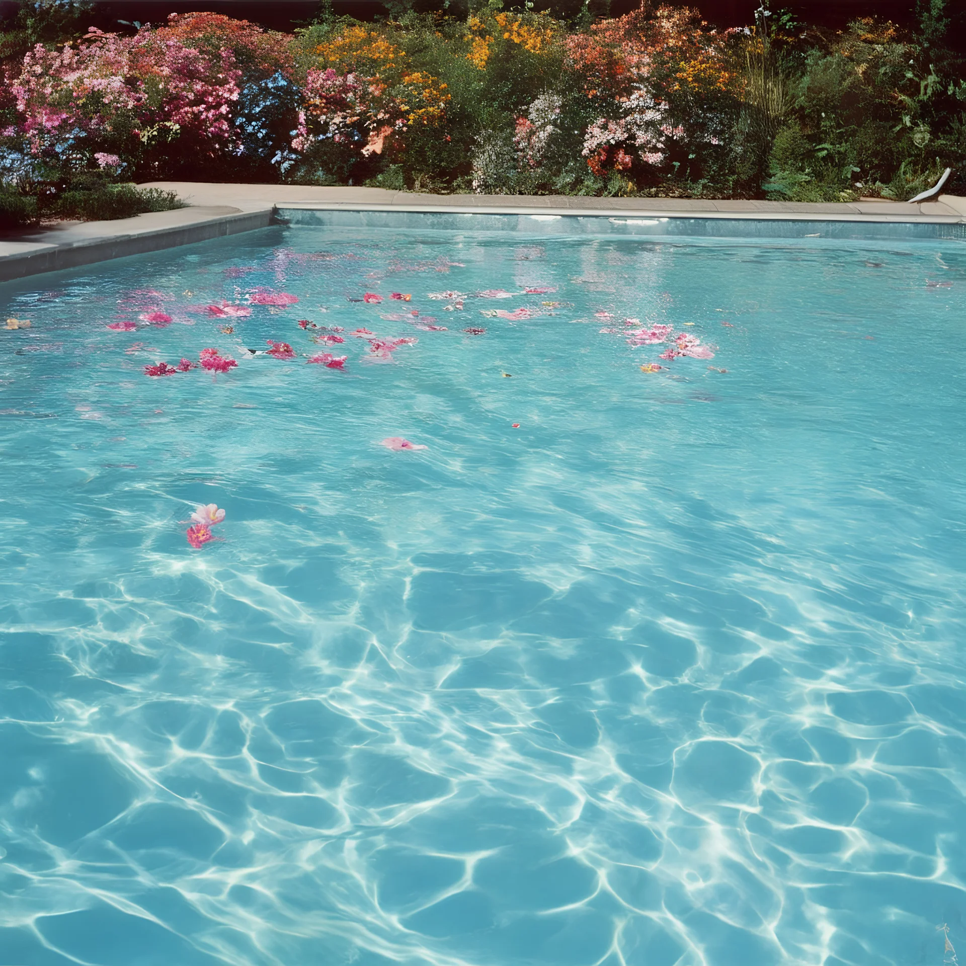 Stock flowers in a sunny swimming pool, autochrome