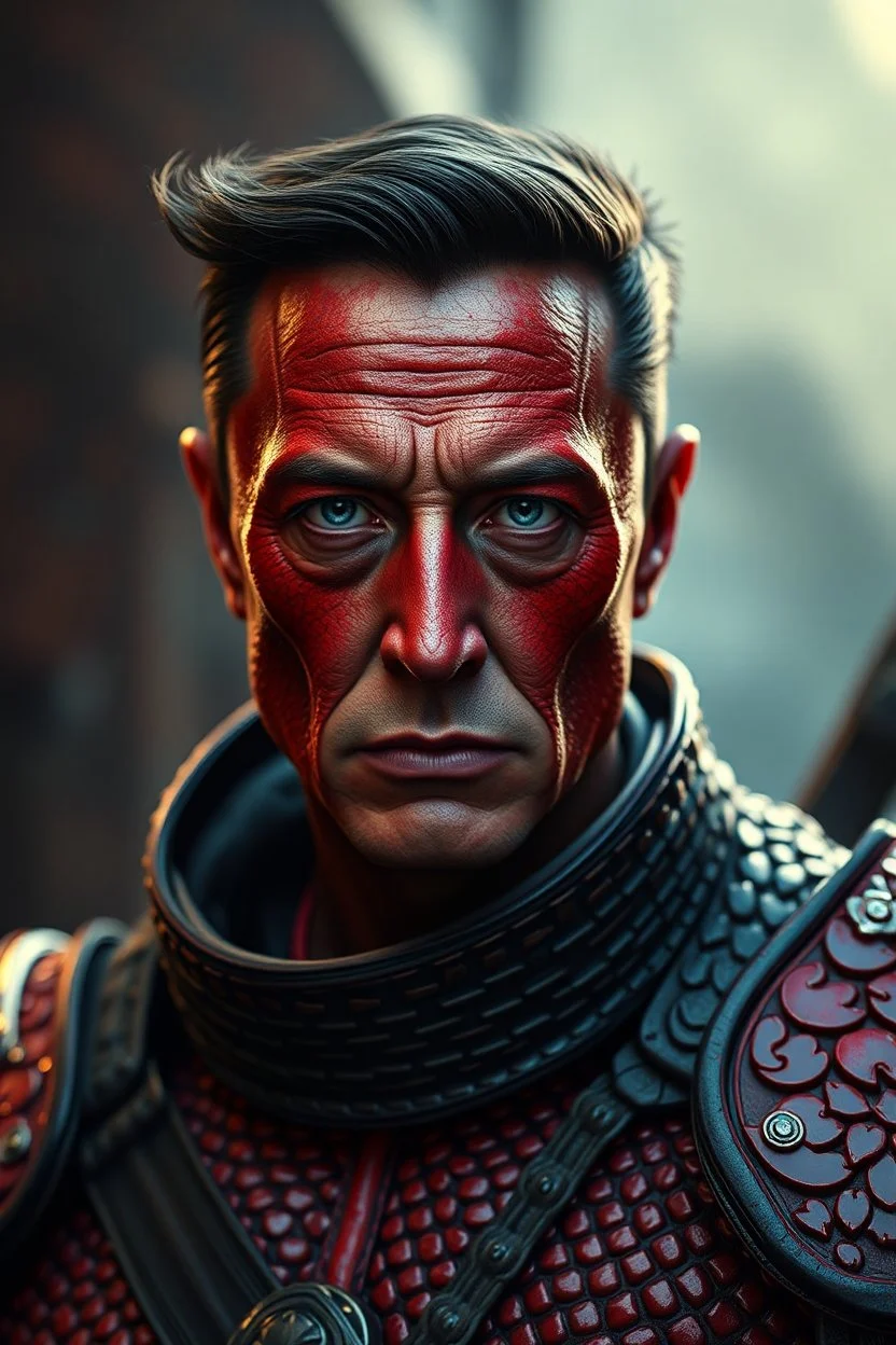 Elon Musk,red skin, scales, unreal engine 6, high detail, intricate, cinematic. photoshoot style, intricate, studio lighting, masterpiece , highly detailed, 8k, best quality, dramatic,d,<lora:mshn:0.7>,<lyco:Warrior_Couture:0.5>,