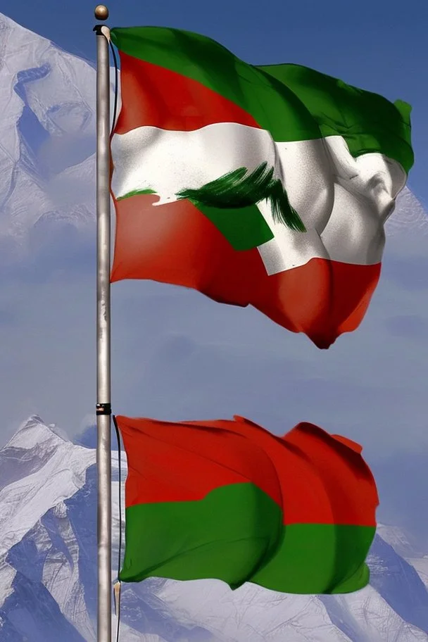 a hungarian flag (red-white-green) on the summit of mount everest by Jean Baptiste Monge in sunshine