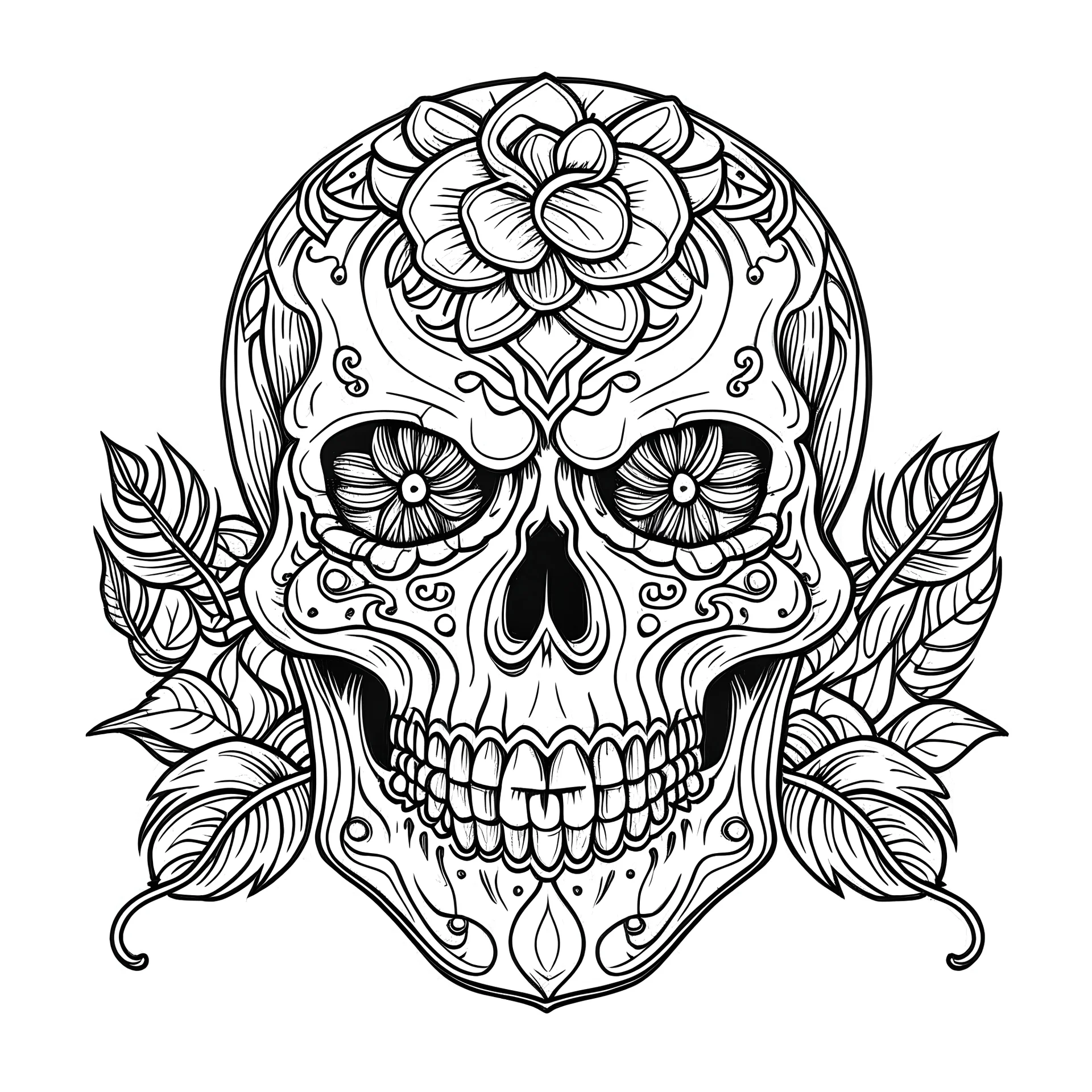 outline art for square sweet skull bust coloring page for kids, classic manga style, anime style, realistic modern cartoon style, white background, sketch style, only use outline, clean line art, no shadows, clear and well outlined