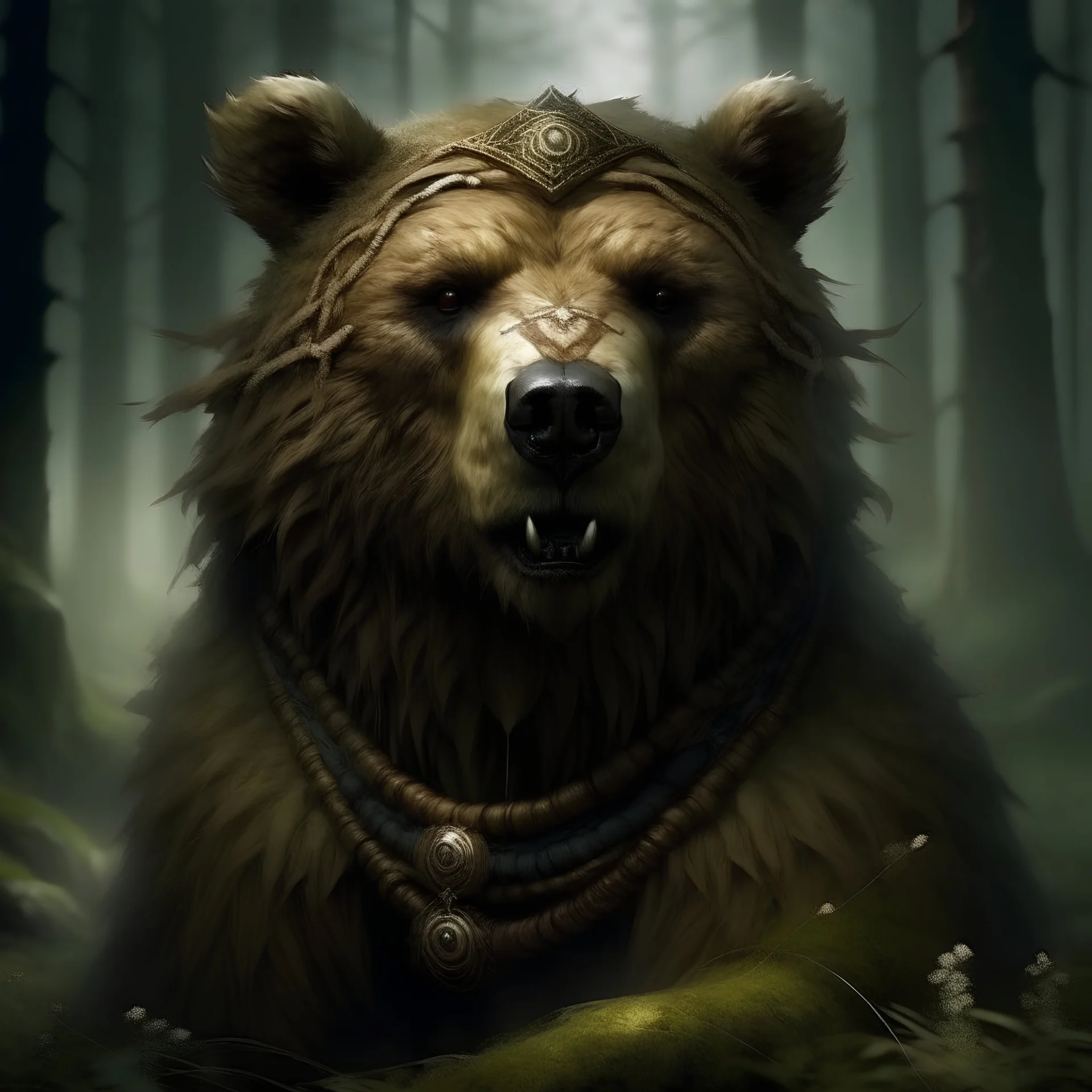 Generate an image of a druid bear called "Baldir, Nature's Fury"