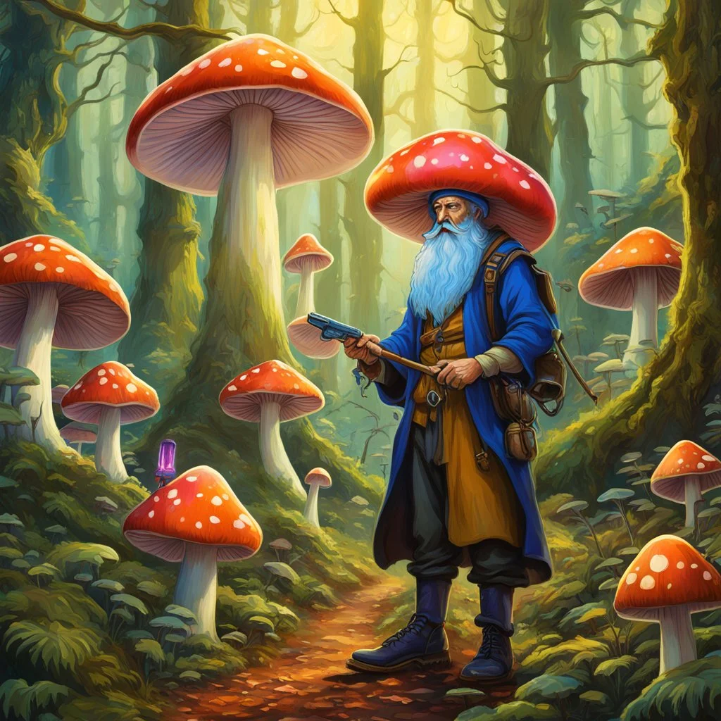 The club mate wizzard in a forest full of outer worldly mushrooms. Digital Painting, Digital Art, Masterpiece, Profile Picture