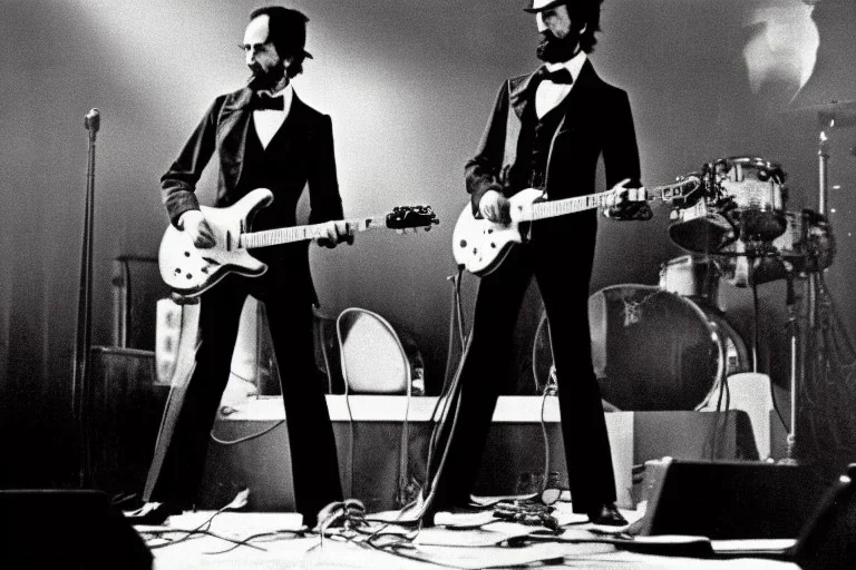 Abraham lincoln playing solo lead guitar for a rock band in 1974. Ringo starr playing drums