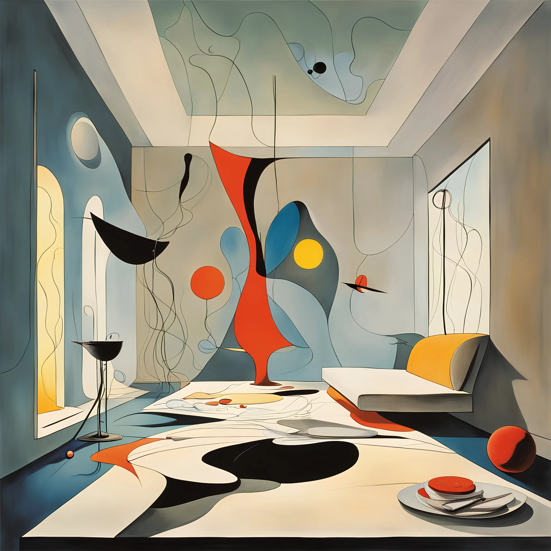 Extinguished by light turn on the night, turning the inside out, Style by Gerald Scarfe, by Joan Miro,by Amir Zand, design masterpiece, sharp focus, muted colors, smooth, sci-fi interior