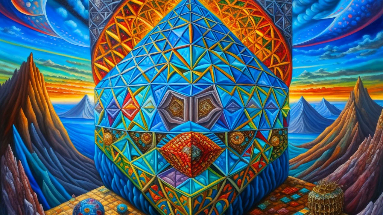 oil painting, Methuselah, majestic, festive, divine, fantasy world, corpuscular, restrained, geometric, beautiful composition, exquisite detail