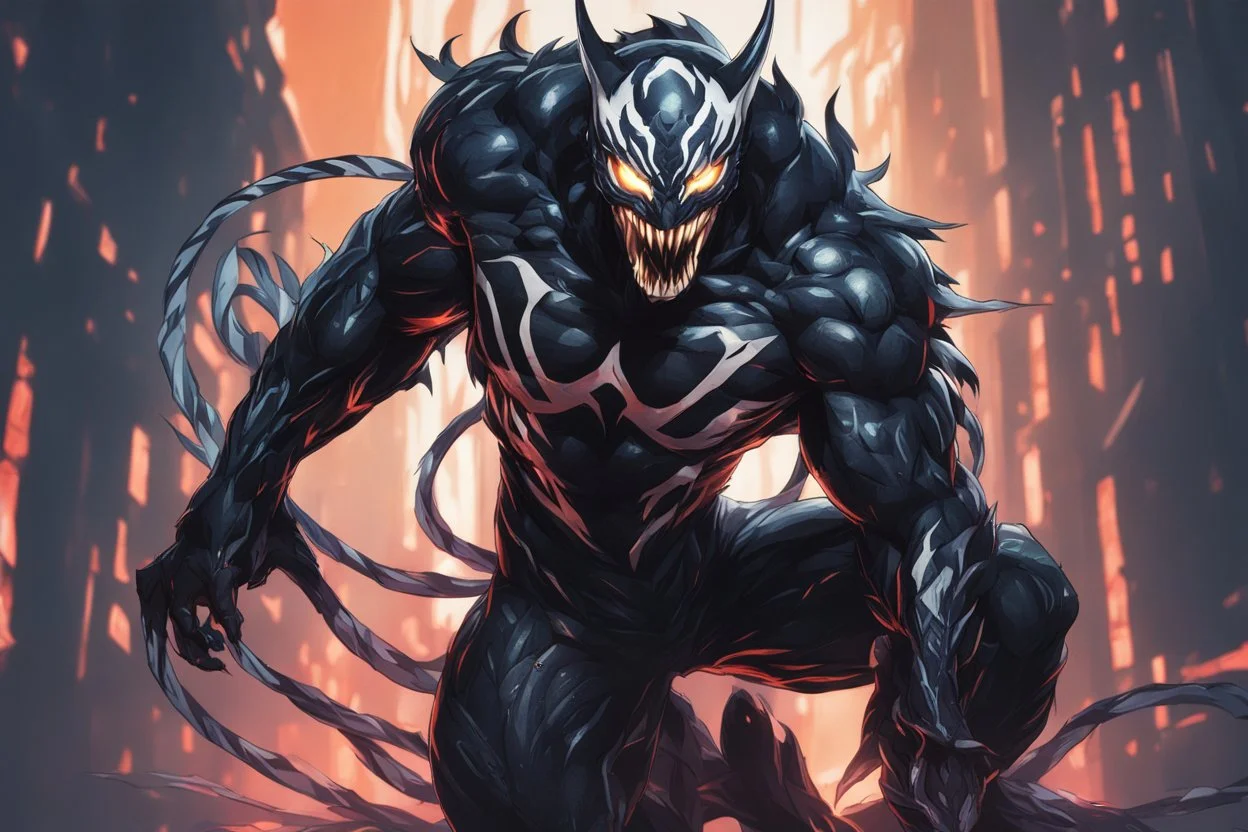 Venom in 8k solo leveling shadow artstyle, white tiger them, neon effect, full body, apocalypse, intricate details, highly detailed, high details, detailed portrait, masterpiece,ultra detailed, ultra quality